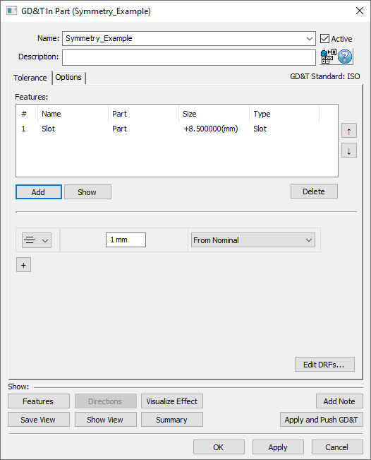 GD&T Symmetry Dialog Features