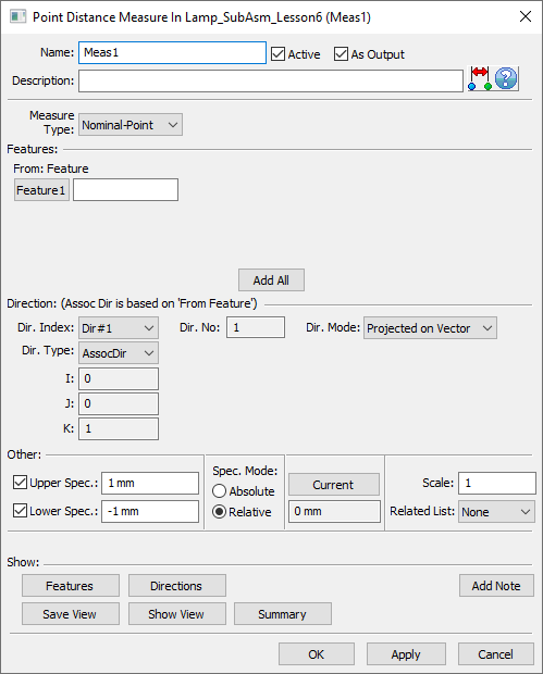 L6 SW Point Distance Measure Dialog Empty