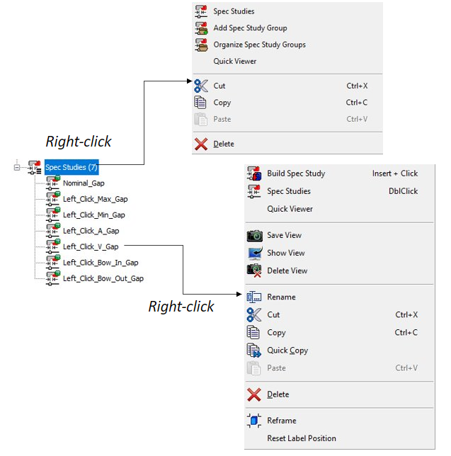 Spec Study right-click Commands