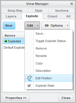 Creo View Manager Dialog - Explode - Edit Position