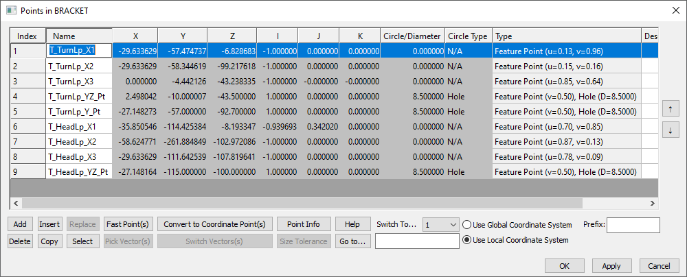 L1 NX Points Dialog