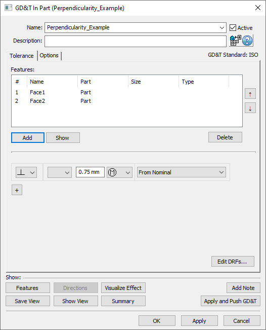 GD&T Perpendicularity Dialog Features