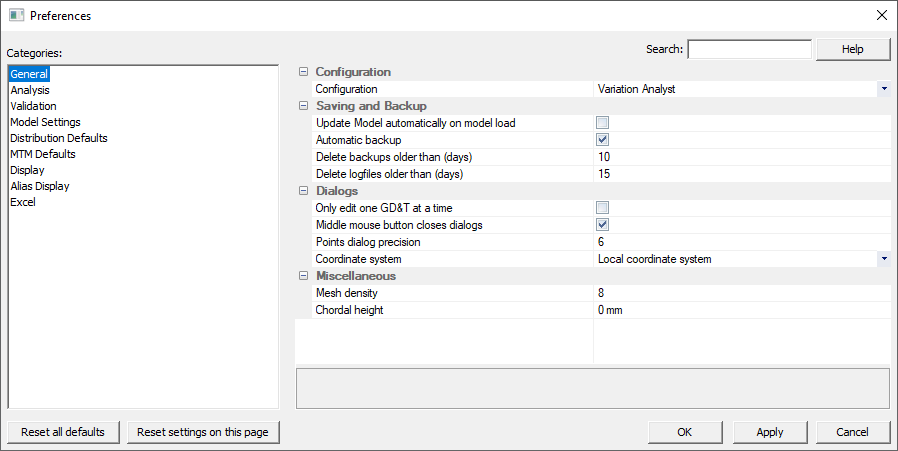 L1 NX Preferences Dialog