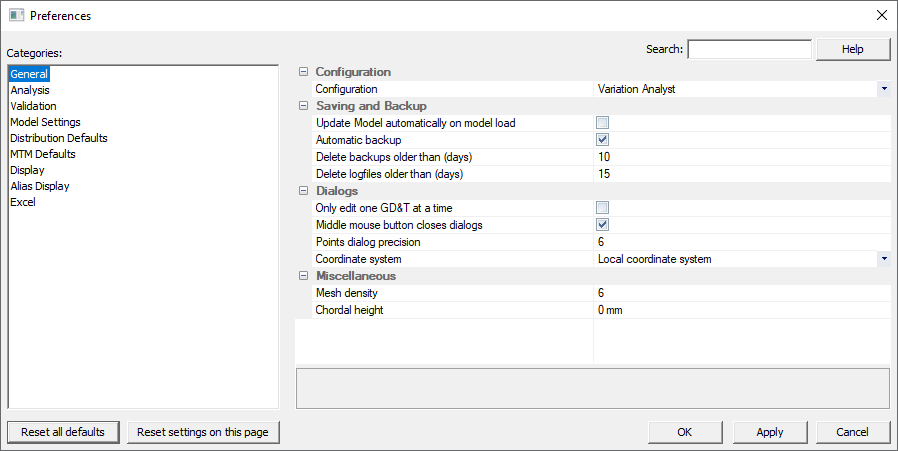 L1 Creo Preferences Dialog