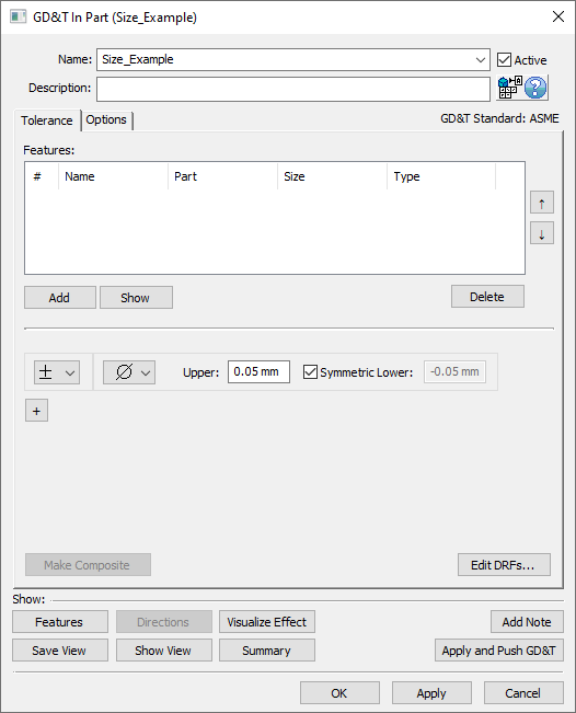 GD&T Size Dialog Empty