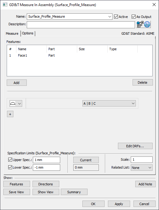 GD&T Surface Profile Measure Dialog