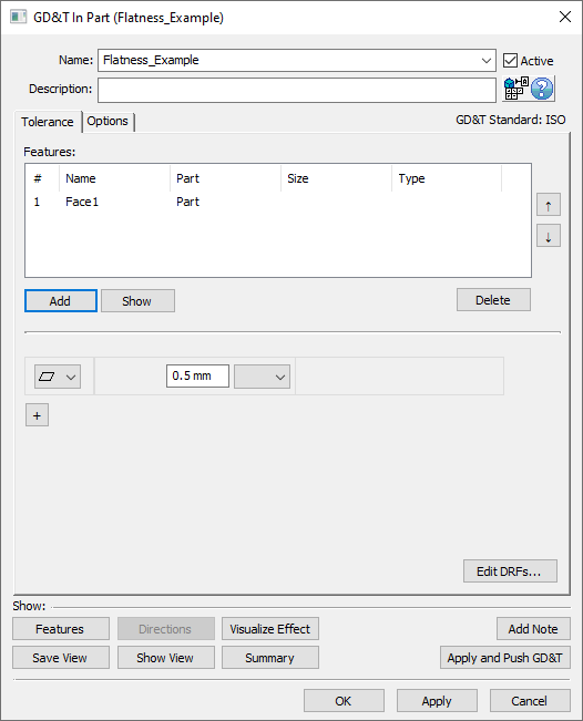 GD&T Flatness Dialog Features