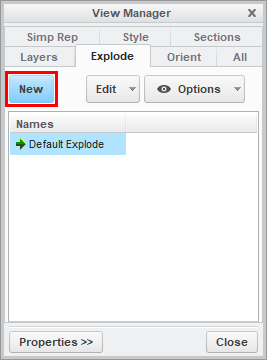 Creo View Manager Dialog - Explode - New