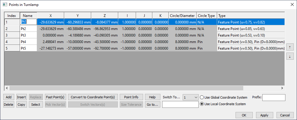 L3 MC Turnlamp Points dialog