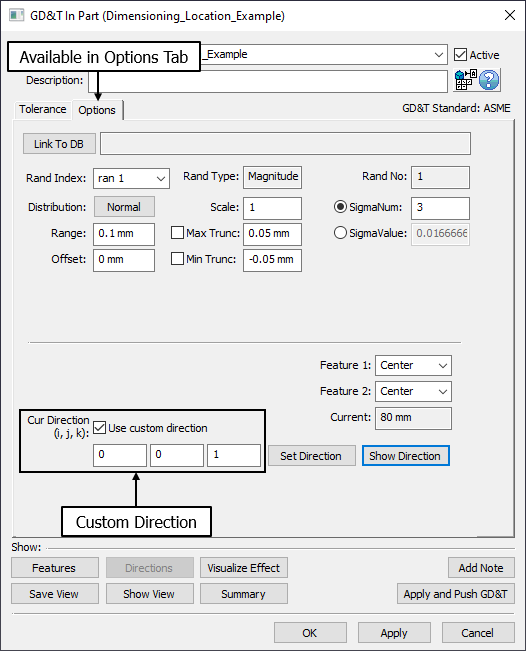 GD&T DimLoc Custom Direction dialog