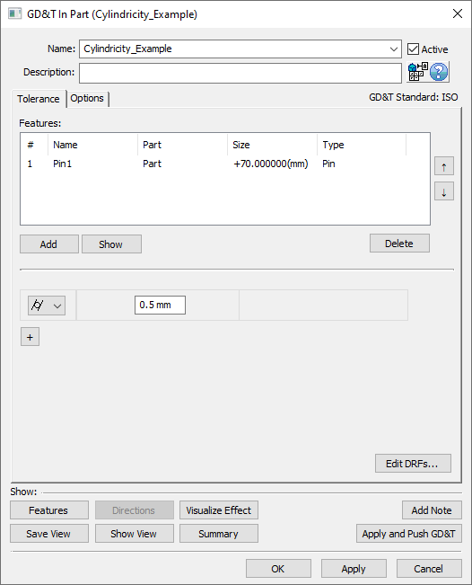 GD&T Cylindricity Dialog Features