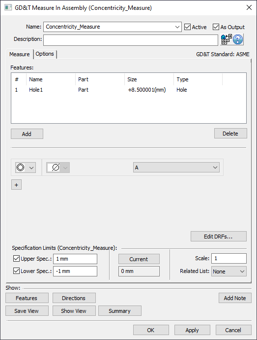 GD&T Concentricity Measure Dialog