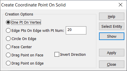 Create Coordinate Point on Solid dialog