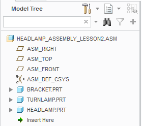 Inserting Parts-Starting Model Tree-Creo