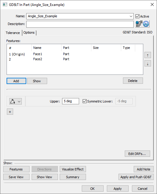 GD&T Angle Size Dialog Features