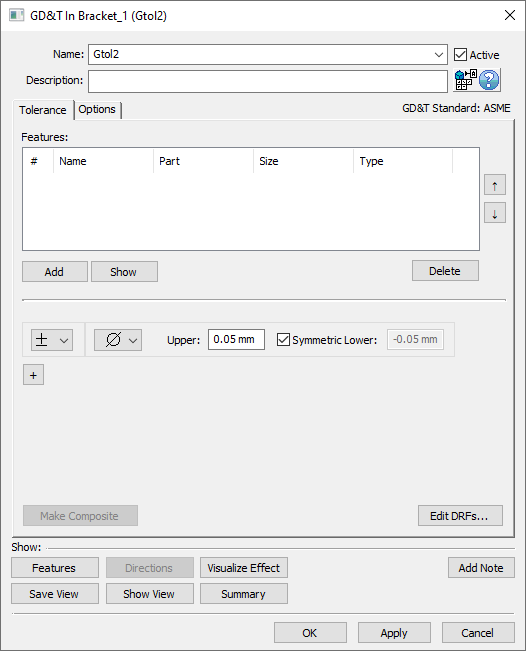 L5 MC GD&T Bracket Size Dialog Empty