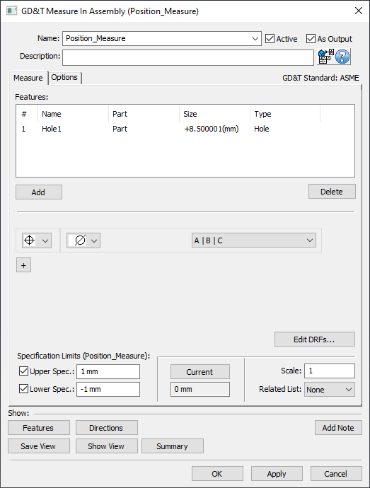 GD&T Position Measure Dialog