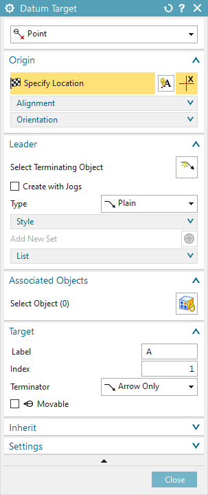 Datum Target Dialog Cont