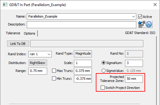 GD&T Parallelism Projected Zone Dialog