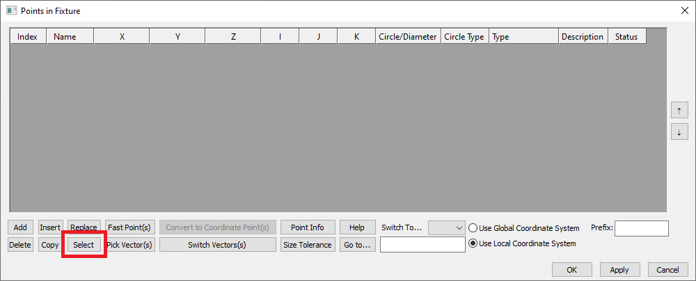 L10 SW Points Dialog Empty