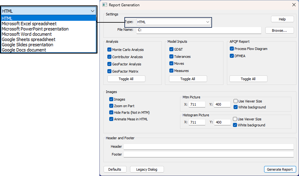 HTML Report settings
