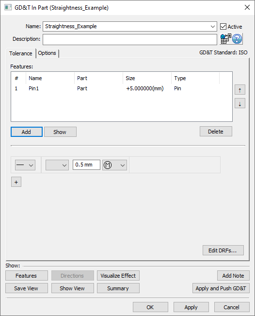 GD&T Straightness Dialog Features