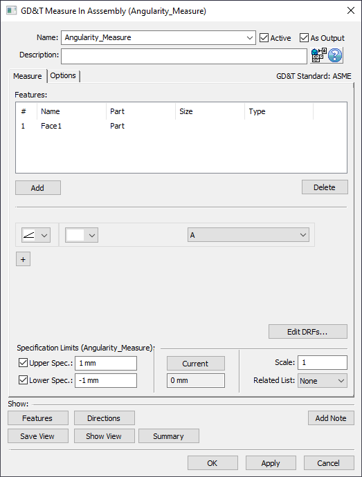 GD&T Angularity Measure Dialog