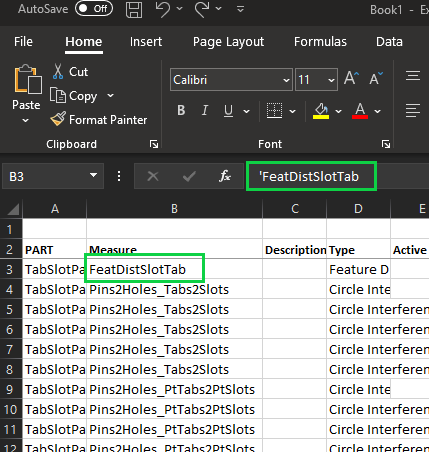 Excel Feature or Part Name