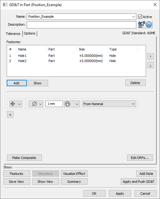 GD&T Position Dialog Features