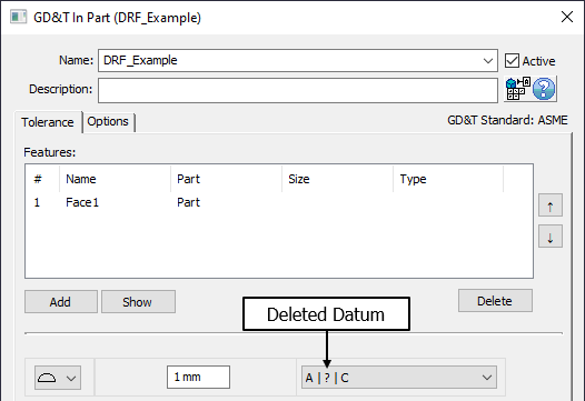 GD&T dialog Deleted Datum