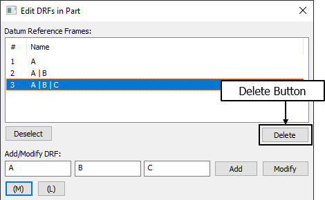 GD&T Edit DRFs dialog Delete