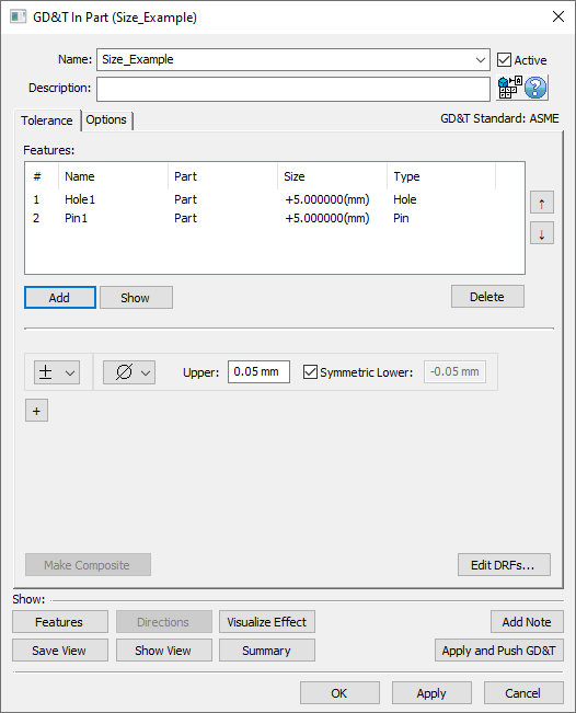 GD&T Size Dialog Features