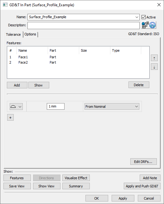 GD&T Surface Profile Dialog Features