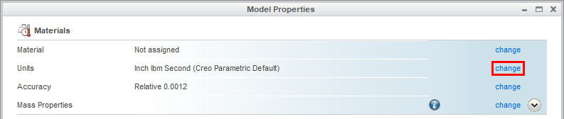 Creo Model Properties Dialog - Units